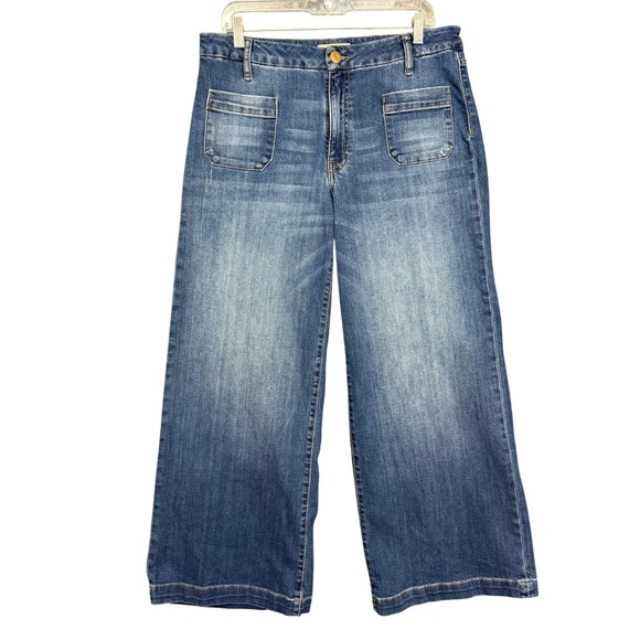 Kut from the Kloth Denim - KUT from the Kloth Meg Wide Leg Jeans Womens 10 Blue High Rise Patch Pockets